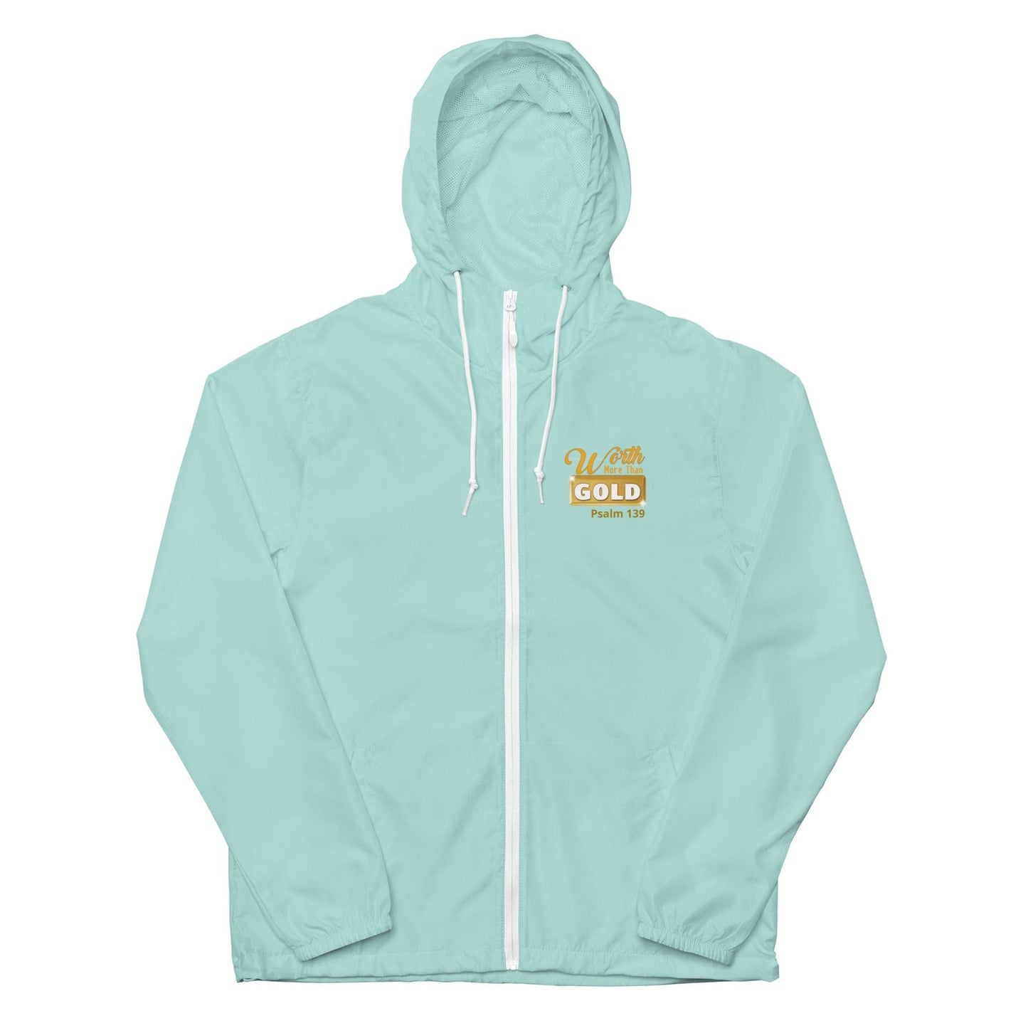Journey of Becoming Aqua/White Zipper / XS Unisex lightweight zip up windbreaker