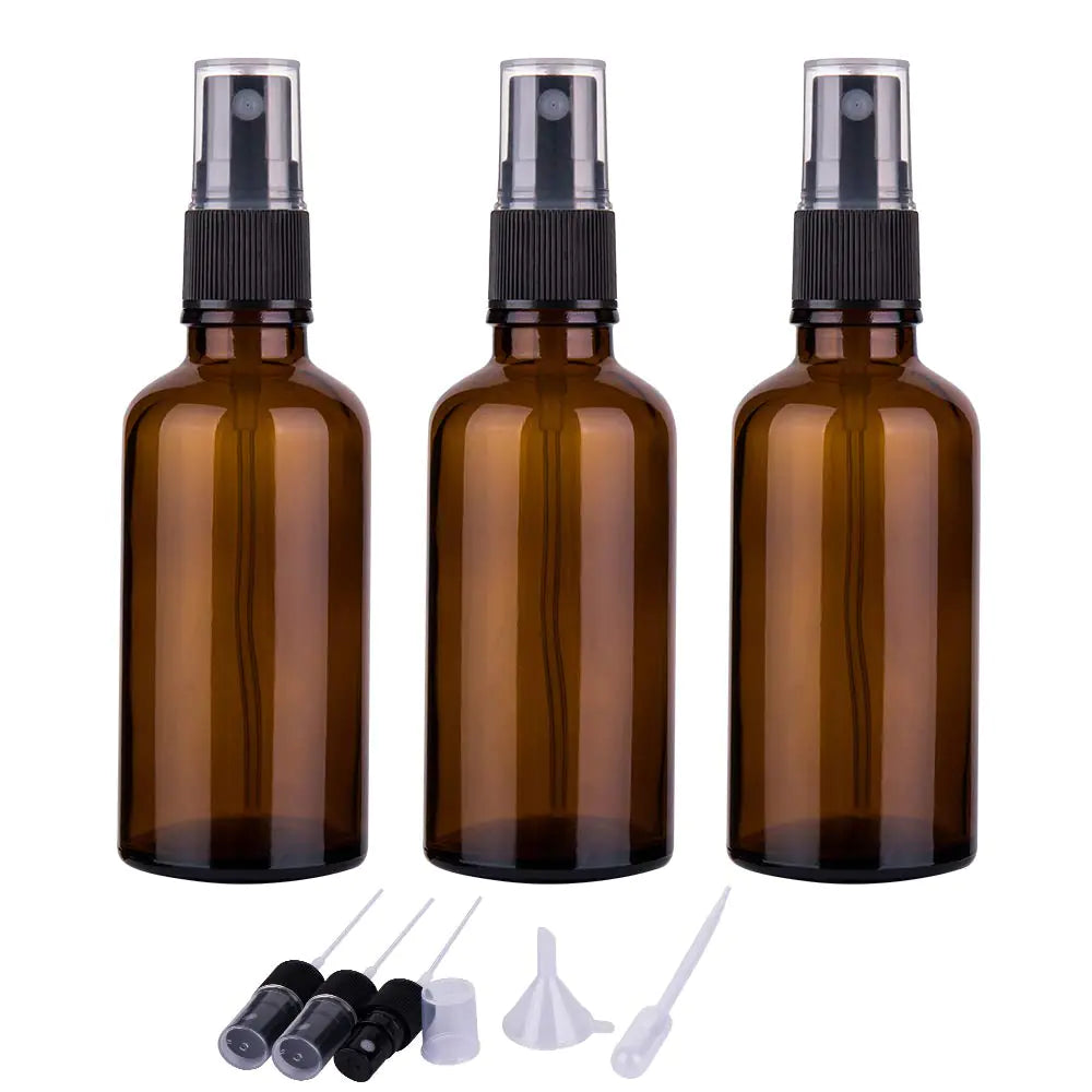 9 Pack Amber Glass Small Spray Bottles, 2oz Travel Fine Mist Empty Mini Spray Bottles for Essential Oils and Hair Amber-9 Pack