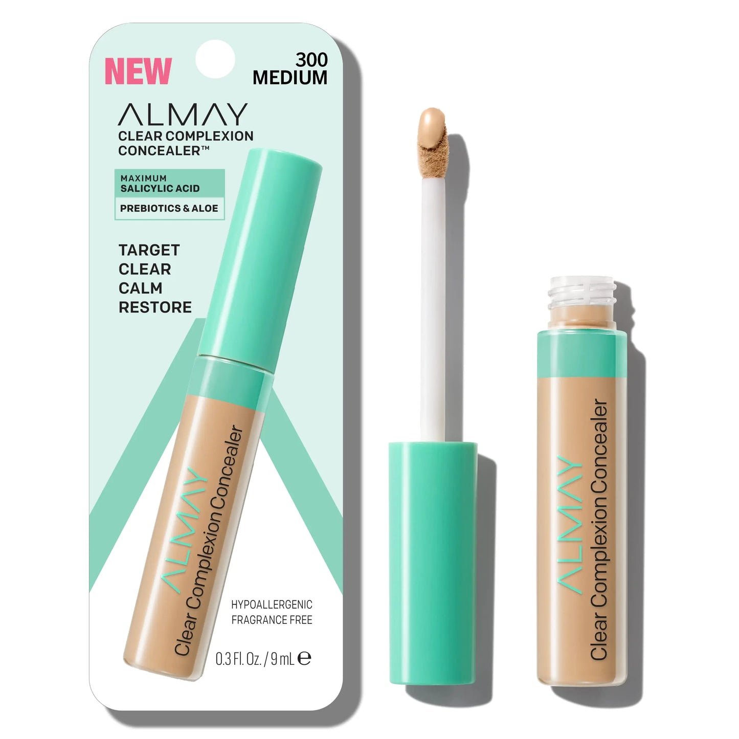 Almay Clear Complexion Acne & Blemish Spot Treatment Concealer Makeup with Salicylic Acid- Lightweight, Full Coverage, Hypoallergenic, Fragrance-Free, for Sensitive Skin, 300 Medium, 0.3 fl oz. 0.3 Fl Oz (Pack of 1)