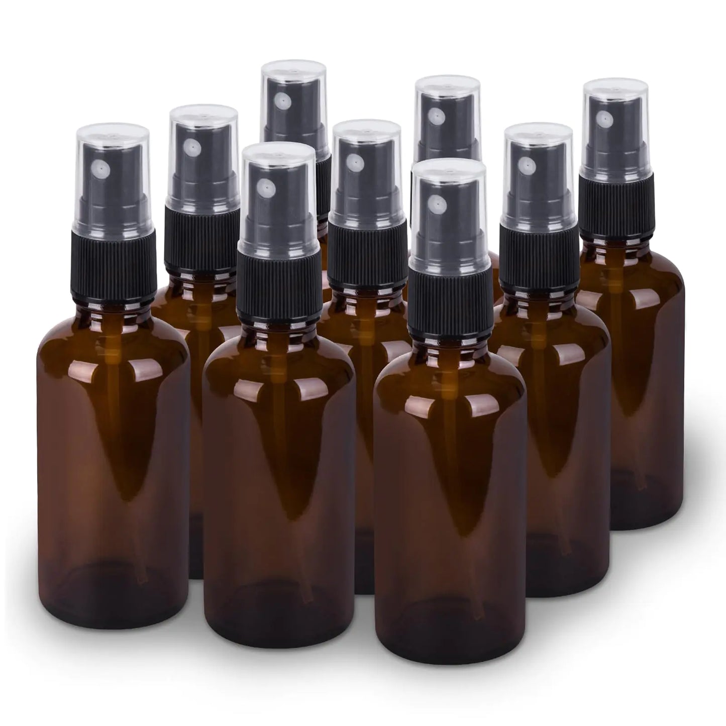 9 Pack Amber Glass Small Spray Bottles, 2oz Travel Fine Mist Empty Mini Spray Bottles for Essential Oils and Hair Amber-9 Pack