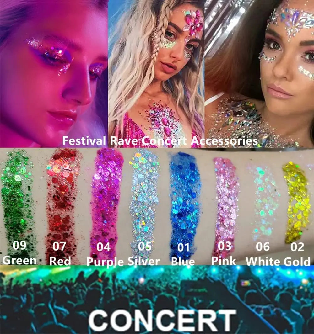 Go Ho Blue Face Body Glitter,Singer Concerts Blue Face Paint Glitter Makeup,Holographic Chunky Sequins Glitters for Eye Lip Hair Nails,Festival Glitter Rave Accessories,01 Blue Glitter 52g 001 Blue Body Glitter