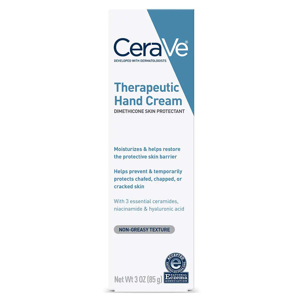 CeraVe Therapeutic Hand Cream for Dry Cracked Hands With Hyaluronic Acid and Niacinamide | Fragrance Free 3 Ounce 3 Ounce (Pack of 1)