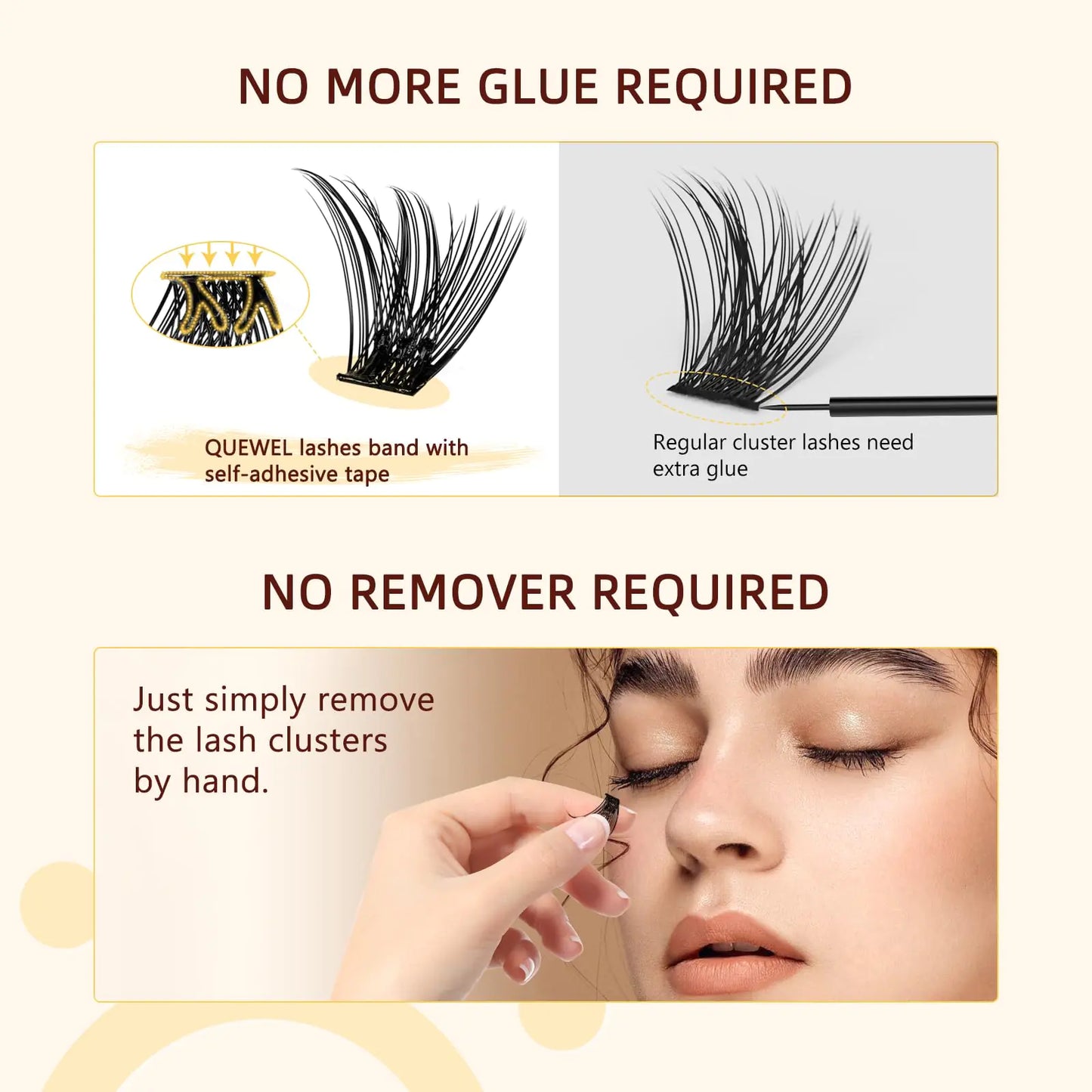 QUEWEL Self Adhesive Eyelashes Natural Look, No Glue Needed Lash Clusters with Eyelash Clusters Tweezer, 40 Pcs Reusable Lashes Self Adhesive for Beginners, DIY Lash Extensions for Home Use(ZN-06) 1-ZN-06-MIX8-16