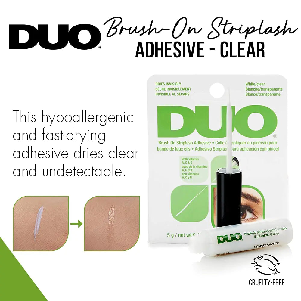 DUO Brush-On Strip Lash Adhesive with Vitamins A, C & E, Clear, Non-Irritating, Fast Drying Lash Glue, Easy to Use, Safe for Sensitive Eyes and Skin, 0.18 oz, 2-Packs 0.18 Ounce (Pack of 2) Clear (Peggable)