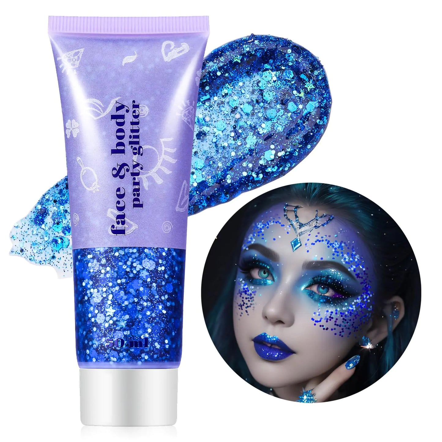 Go Ho Blue Face Body Glitter,Singer Concerts Blue Face Paint Glitter Makeup,Holographic Chunky Sequins Glitters for Eye Lip Hair Nails,Festival Glitter Rave Accessories,01 Blue Glitter 52g 001 Blue Body Glitter