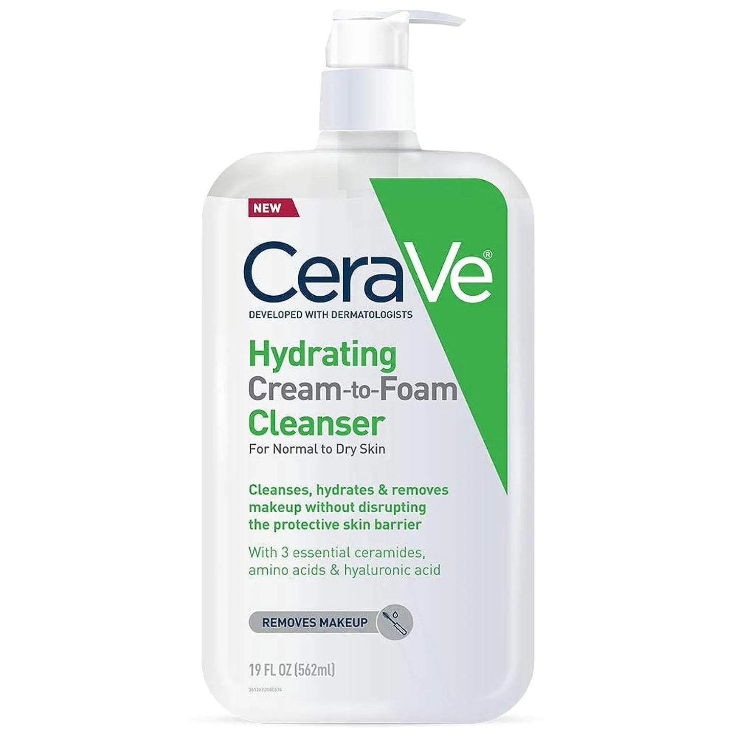 CeraVe Hydrating Cream To Foam Cleanser | Makeup Remover Face Wash For Dry Skin | Foaming Facial Cleanser With Hyaluronic Acid | Normal To Dry Skin | Fragrance Free & Non Comedogenic | 19 Fluid Ounce 19 Fl Oz (Pack of 1)