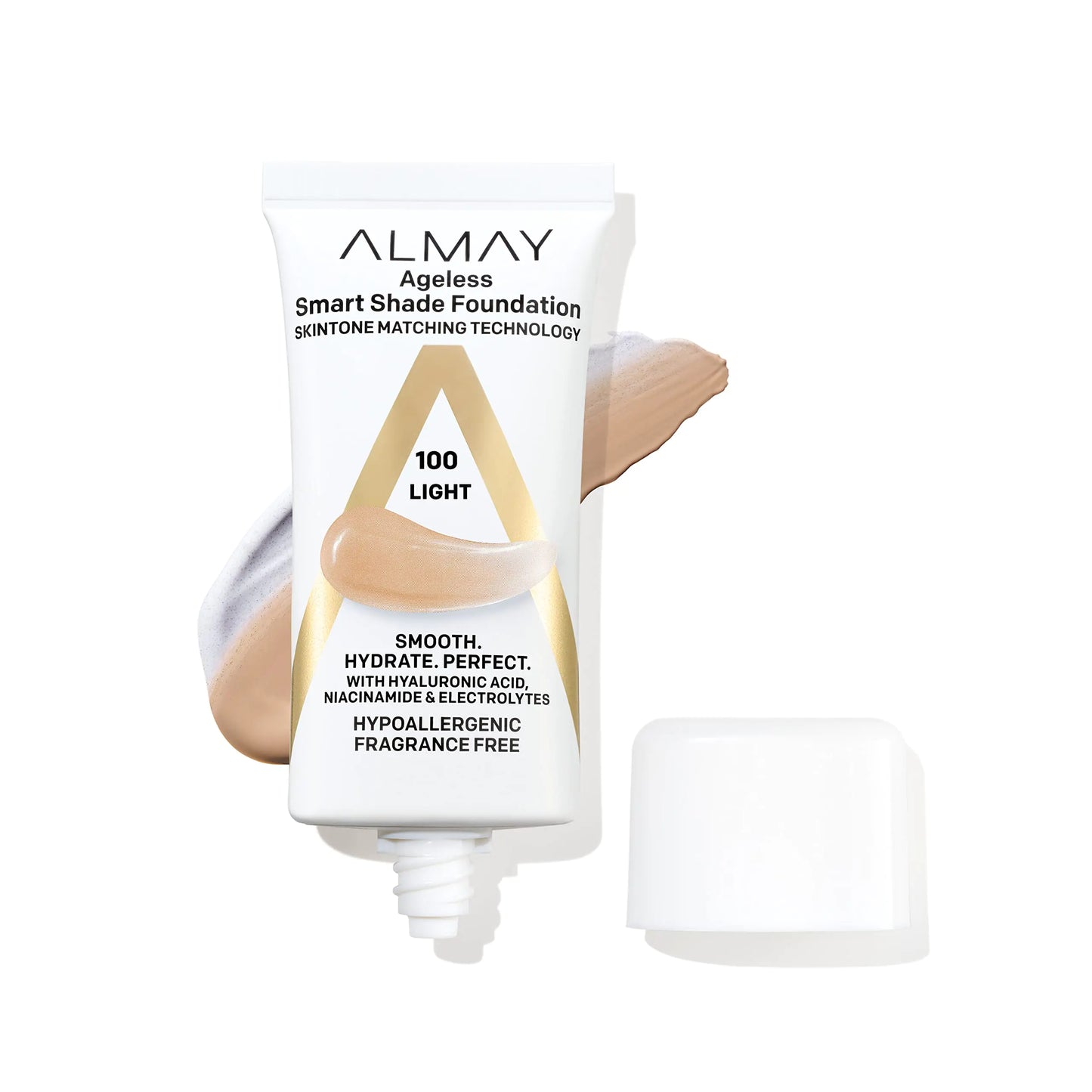 Almay Anti-Aging Foundation, Smart Shade Face Makeup with Hyaluronic Acid, Niacinamide, Vitamin C & E, Hypoallergenic-Fragrance Free, 100 Light, 1 Fl Oz (Pack of 1) 1 Fl Oz (Pack of 1)