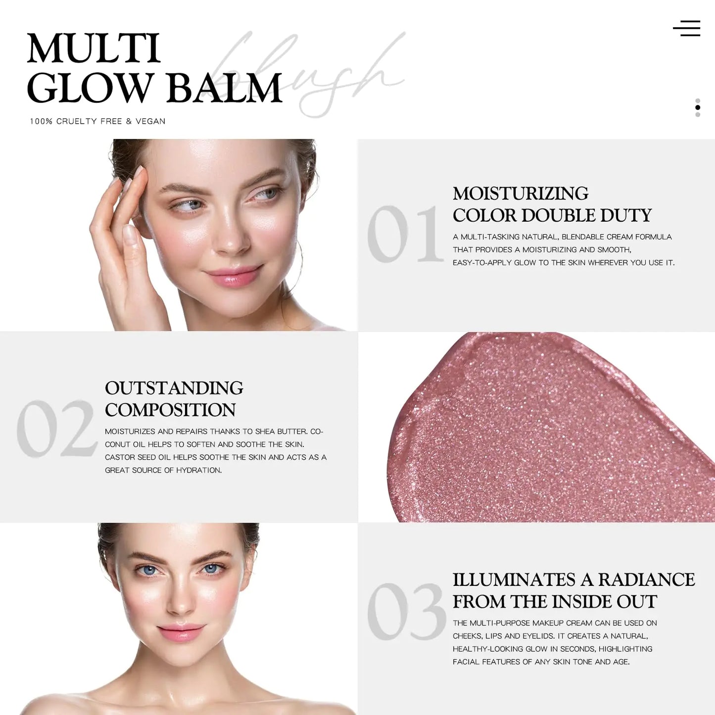 Multi Glow Balm, Cream Blush for Cheeks, Blush Balm Face Makeup, Radiant Finish, Hydrating, Creamy, Lightweight & Blendable Color, Vegan Face Balm, 0.63 Oz (Pink Camellia) Pink Camellia 0.63 Ounce (Pack of 1)