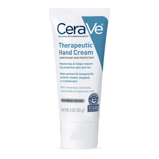 CeraVe Therapeutic Hand Cream for Dry Cracked Hands With Hyaluronic Acid and Niacinamide | Fragrance Free 3 Ounce 3 Ounce (Pack of 1)