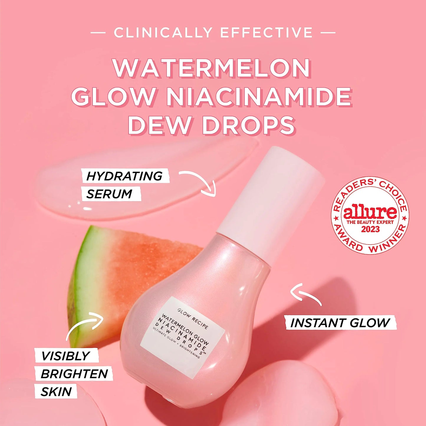 Glow Recipe Watermelon Glow Niacinamide Dew Drops Face Serum - Hydrating Hyaluronic Acid Skincare Serum, Makeup Primer & Liquid Highlighter for Dewy, Glowing Skin - Brightening Face Serums (40ml) 1.35 Fl Oz (Pack of 1) Gray