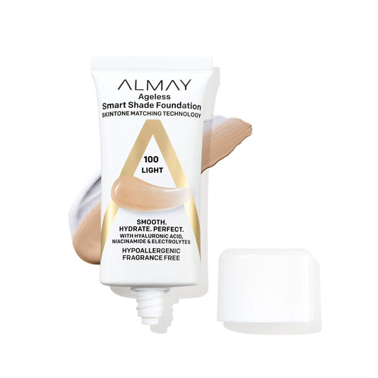 Almay Anti-Aging Foundation, Smart Shade Face Makeup with Hyaluronic Acid, Niacinamide, Vitamin C & E, Hypoallergenic-Fragrance Free, 100 Light, 1 Fl Oz (Pack of 1) 1 Fl Oz (Pack of 1)