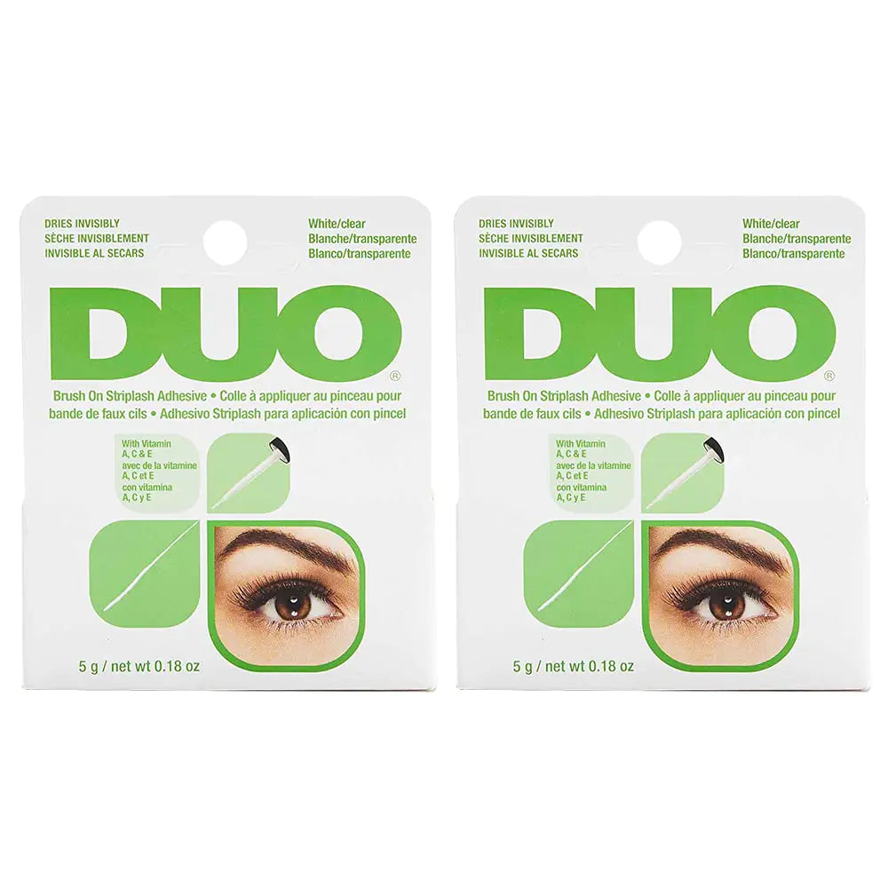 DUO Brush-On Strip Lash Adhesive with Vitamins A, C & E, Clear, Non-Irritating, Fast Drying Lash Glue, Easy to Use, Safe for Sensitive Eyes and Skin, 0.18 oz, 2-Packs 0.18 Ounce (Pack of 2) Clear (Peggable)