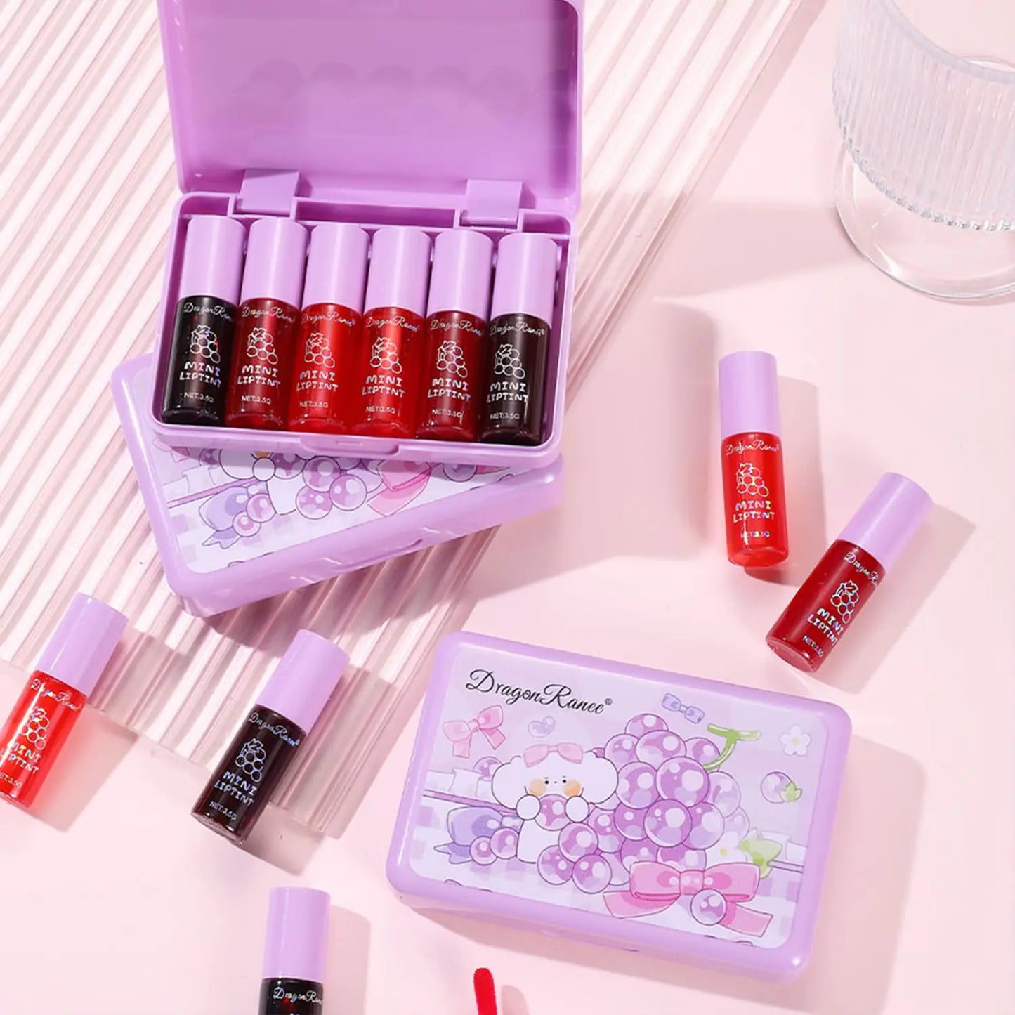 6 Colors Grapes Lip Tint Stain Set, Korean Velvet Lip Stain Watery Lip Stain Tint Moisturizing Mini Liquid Lipstick Set, Long Wearing, Non-Stick Cup, Waterproof, High Pigment, Lip Tint Makeup Grape