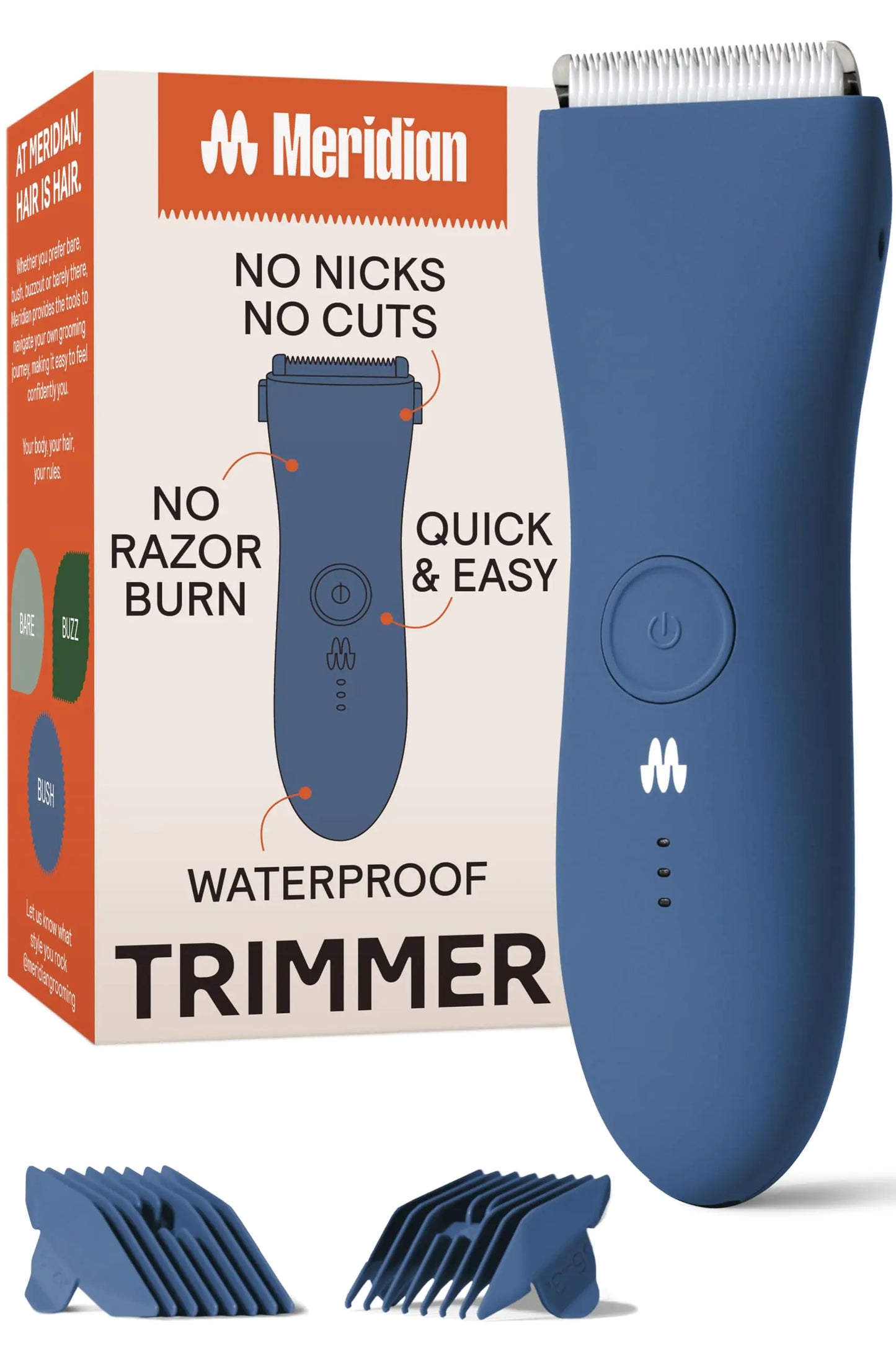 MERIDIAN Bikini Trimmer for Women and Body Hair Trimmer for Men - No Nick, No Cut, No Razor Burn Pubic, Groin and Body Shaver - Waterproof & Rechargeable Electric Full Body Groomer - Ocean