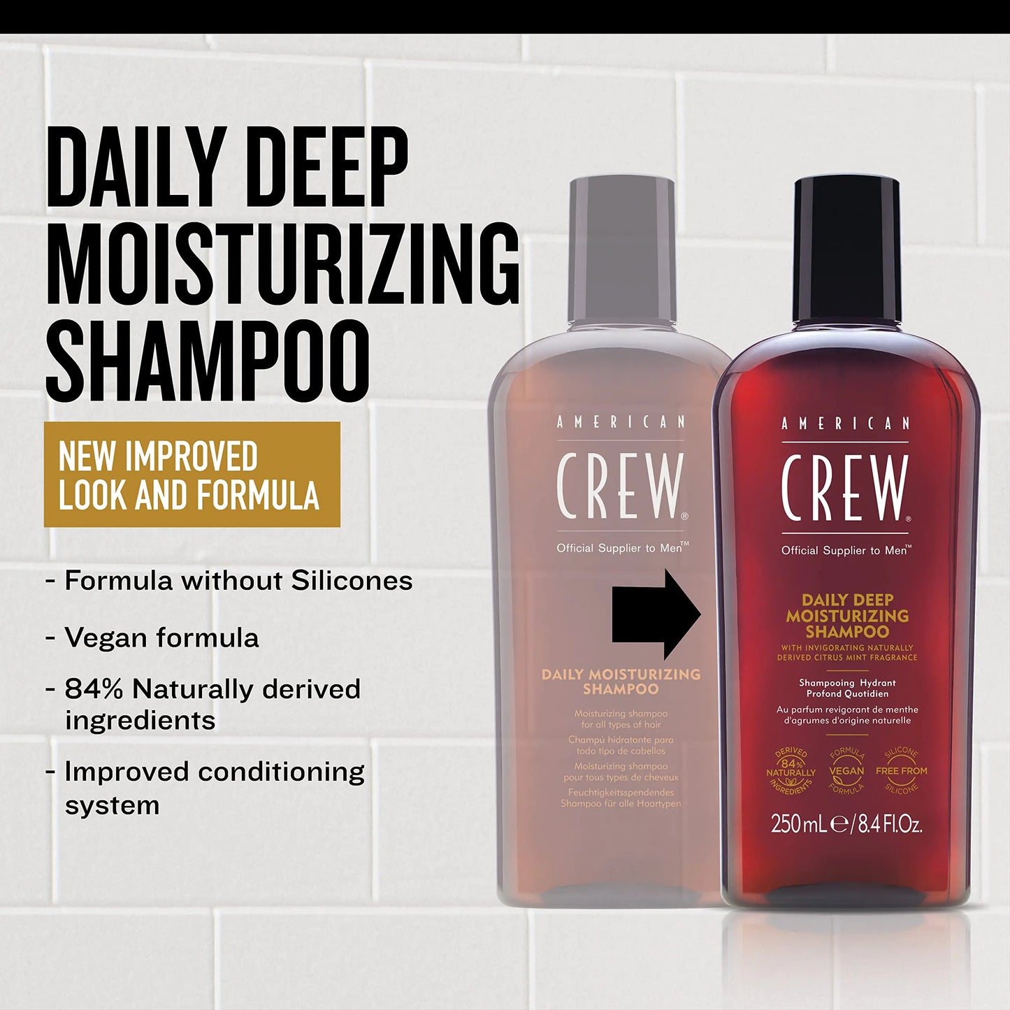 American Crew Shampoo for Men, Daily Deep Moisturizer, Naturally Derived, Vegan Formula, Citrus Mint Fragrance, 3.3 Fl Oz 3.3 Fl Oz (Pack of 1)