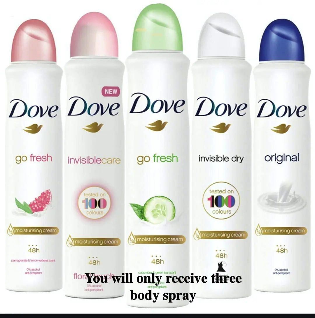 Dove body spray Anti-Perspirant/Anit-Transpirant (3X250ml/8.4oz, Mix within the avialble kinds)