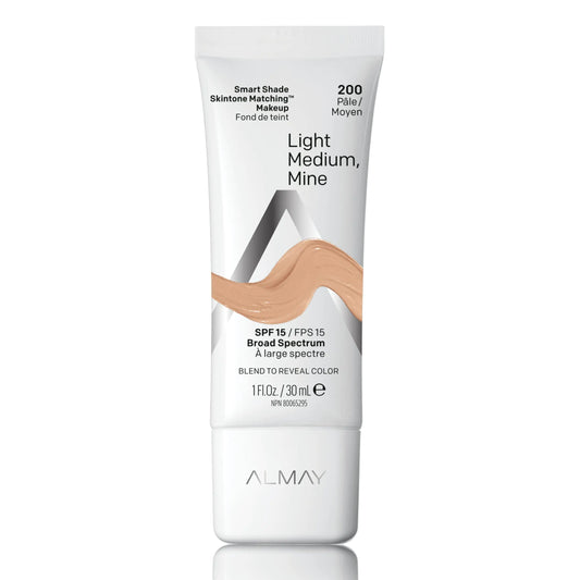 Almay Skintone Matching Foundation, Smart Shade Face Makeup, Hypoallergenic, Oil Free-Fragrance Free, Dermatologist Tested with SPF 15, Light, Medium Mine, 1 Oz 200 Light, Medium Mine 1 Fl Oz (Pack of 1)