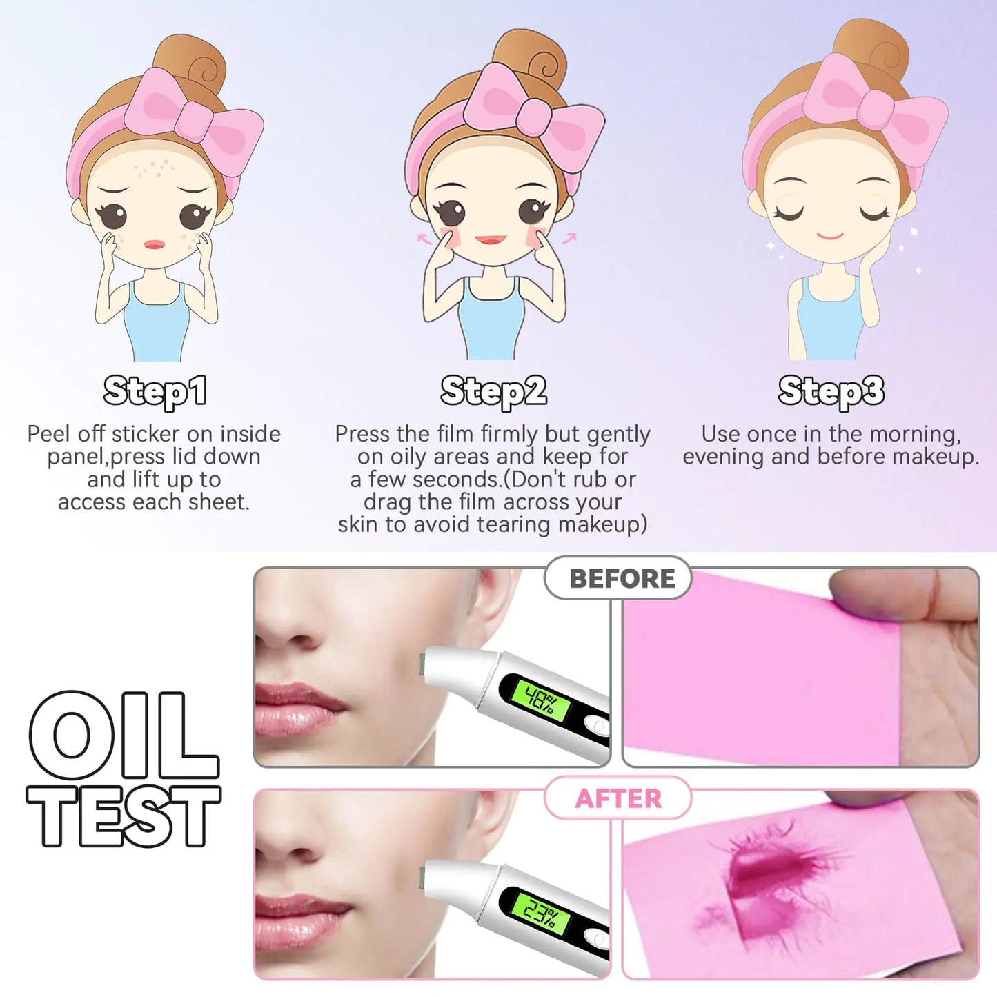 Oil Control Film Replacment for Clean & Clear Oil-absorbing Sheets 100 Sheets (Grapefruit Fragrance) Oil Blotting Sheets for Face,9% Larger,Makeup Friendly Handy Face Blotting Paper for Oily Skin 50 Count (Pack of 2) Pink