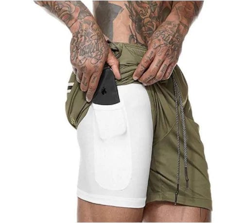 Journey of Becoming Army Green / XXXL 2019 Mens 2 in 1 Fitness Running Shorts