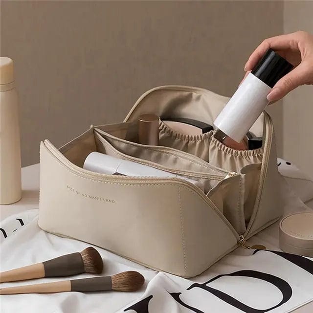 Journey of Becoming Beige / Logo Large-Capacity Leather Cosmetic Bag