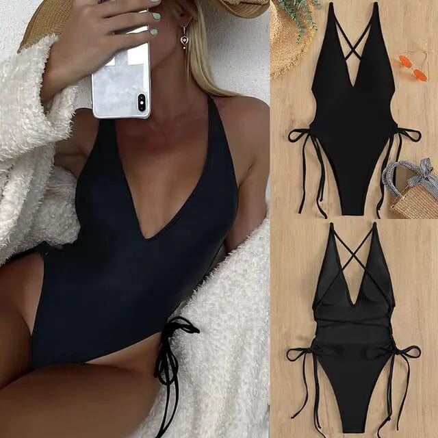 Journey of Becoming Black / Extra Large Lace-Up One-Piece: Swimwear Elegance