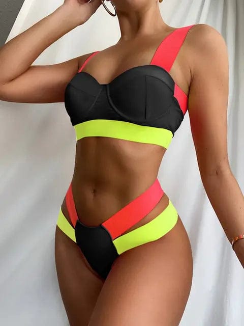 Journey of Becoming Black / L Patchwork Sexy Swimwear