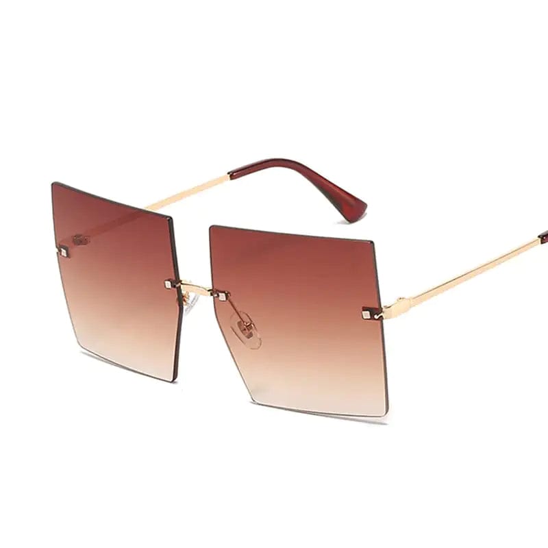 Journey of Becoming Double Brown Oversized Rimless Square Sunglasses