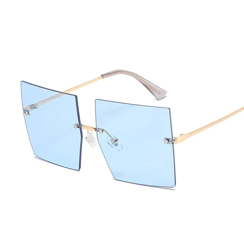 Journey of Becoming Gold Blue Oversized Rimless Square Sunglasses