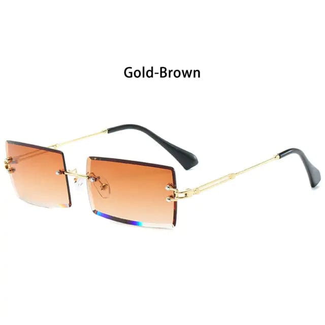 Journey of Becoming Gold-Brown Rimless Small Rectangle Sunglasses UV400 Eyewear