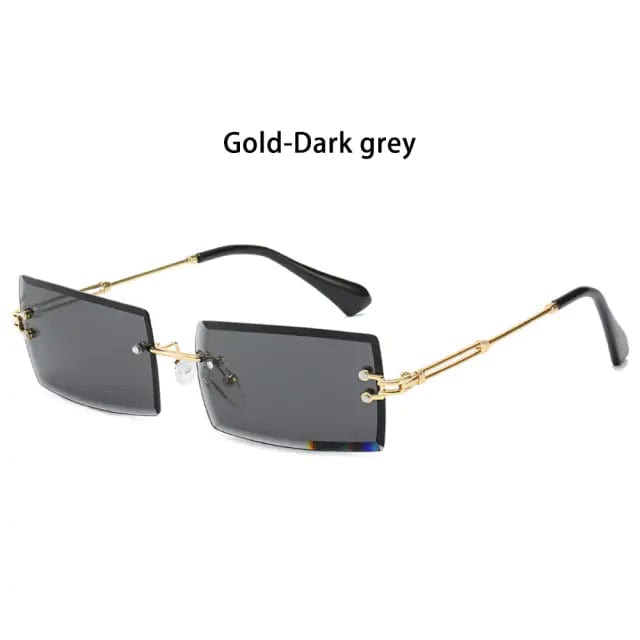 Journey of Becoming Gold-Dark grey Rimless Small Rectangle Sunglasses UV400 Eyewear