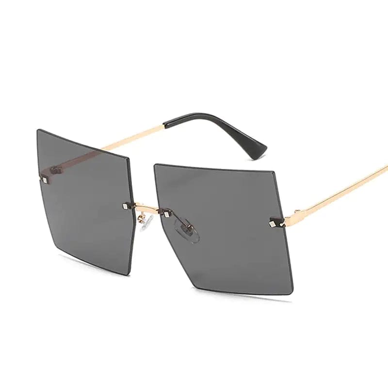 Journey of Becoming Gold Gray Oversized Rimless Square Sunglasses