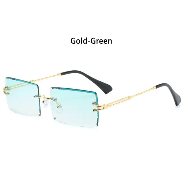 Journey of Becoming Gold-Green Rimless Small Rectangle Sunglasses UV400 Eyewear