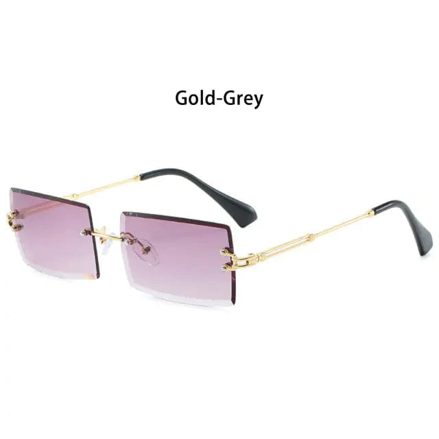 Journey of Becoming Gold-Grey Rimless Small Rectangle Sunglasses UV400 Eyewear