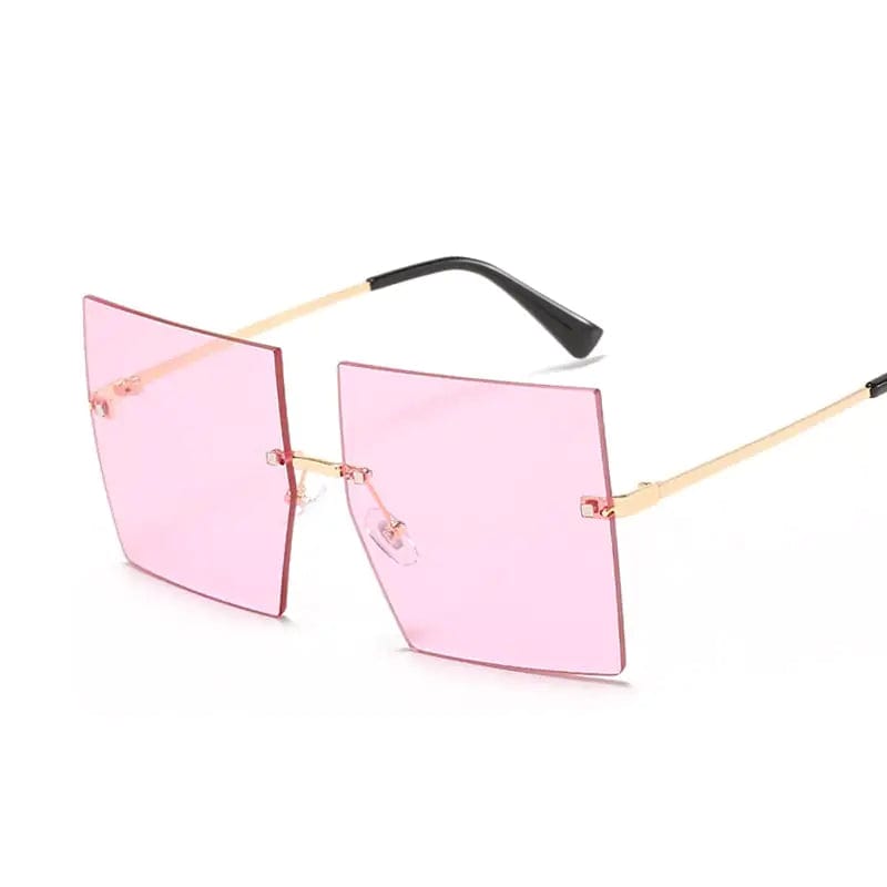 Journey of Becoming Gold Pink Oversized Rimless Square Sunglasses