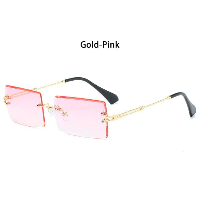 Journey of Becoming Gold-Pink Rimless Small Rectangle Sunglasses UV400 Eyewear