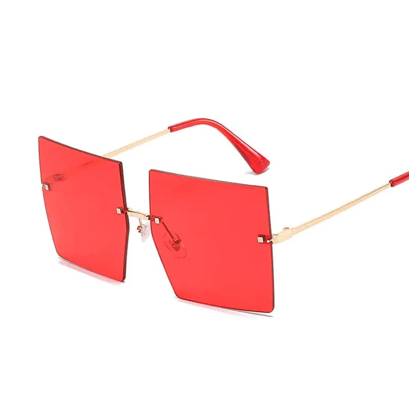 Journey of Becoming Gold Red Oversized Rimless Square Sunglasses