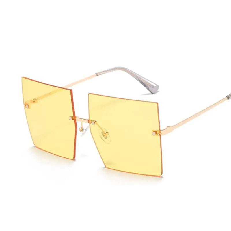 Journey of Becoming Gold Yellow Oversized Rimless Square Sunglasses