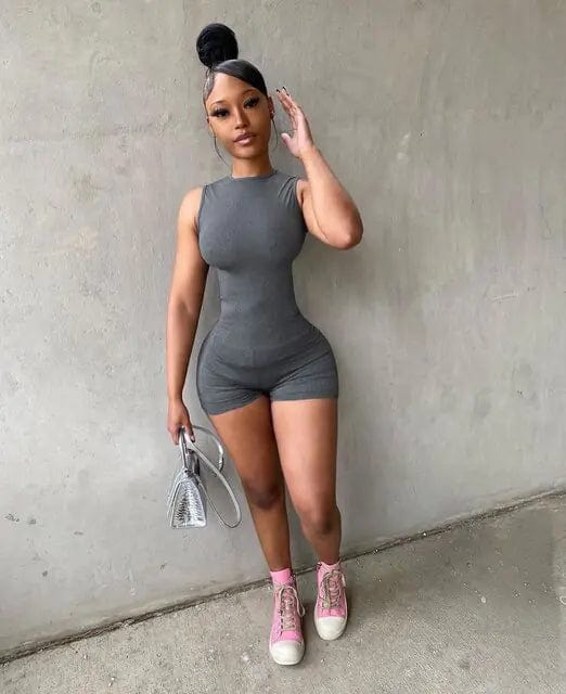 Journey of Becoming Gray / L Sexy Bodycon Gym Bodysuit