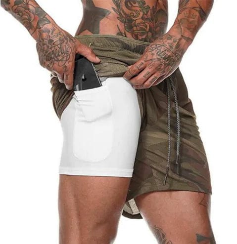 Journey of Becoming Khaki Camuflage / Medium 2019 Mens 2 in 1 Fitness Running Shorts