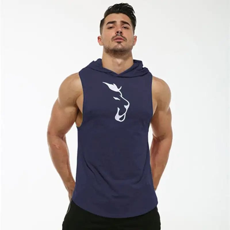 Journey of Becoming Navy Blue / L Hooded Sleeveless Vest Men's Fitness