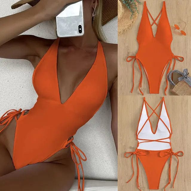 Journey of Becoming Orange / Extra Large Lace-Up One-Piece: Swimwear Elegance