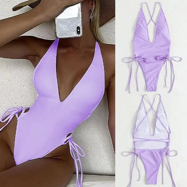 Journey of Becoming Purple / Extra Large Lace-Up One-Piece: Swimwear Elegance