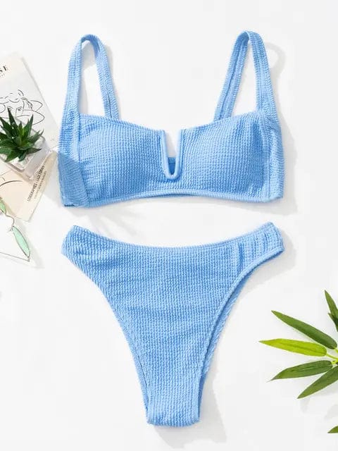 Journey of Becoming Sky Blue / L Deep-V Sexy Push Up Swimwear