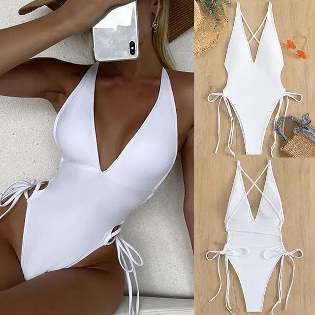 Journey of Becoming White / Extra Large Lace-Up One-Piece: Swimwear Elegance