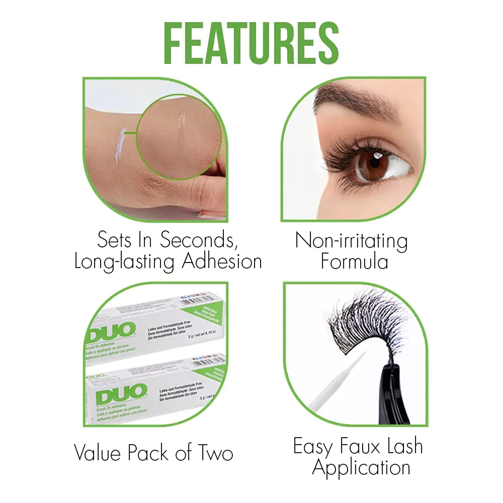 DUO Brush-On Strip Lash Adhesive with Vitamins A, C & E, Clear, Non-Irritating, Fast Drying Lash Glue, Easy to Use, Safe for Sensitive Eyes and Skin, 0.18 oz, 2-Packs 0.18 Ounce (Pack of 2) Clear (Peggable)