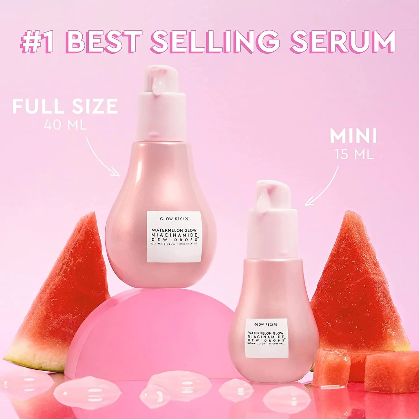 Glow Recipe Watermelon Glow Niacinamide Dew Drops Face Serum - Hydrating Hyaluronic Acid Skincare Serum, Makeup Primer & Liquid Highlighter for Dewy, Glowing Skin - Brightening Face Serums (40ml) 1.35 Fl Oz (Pack of 1) Gray