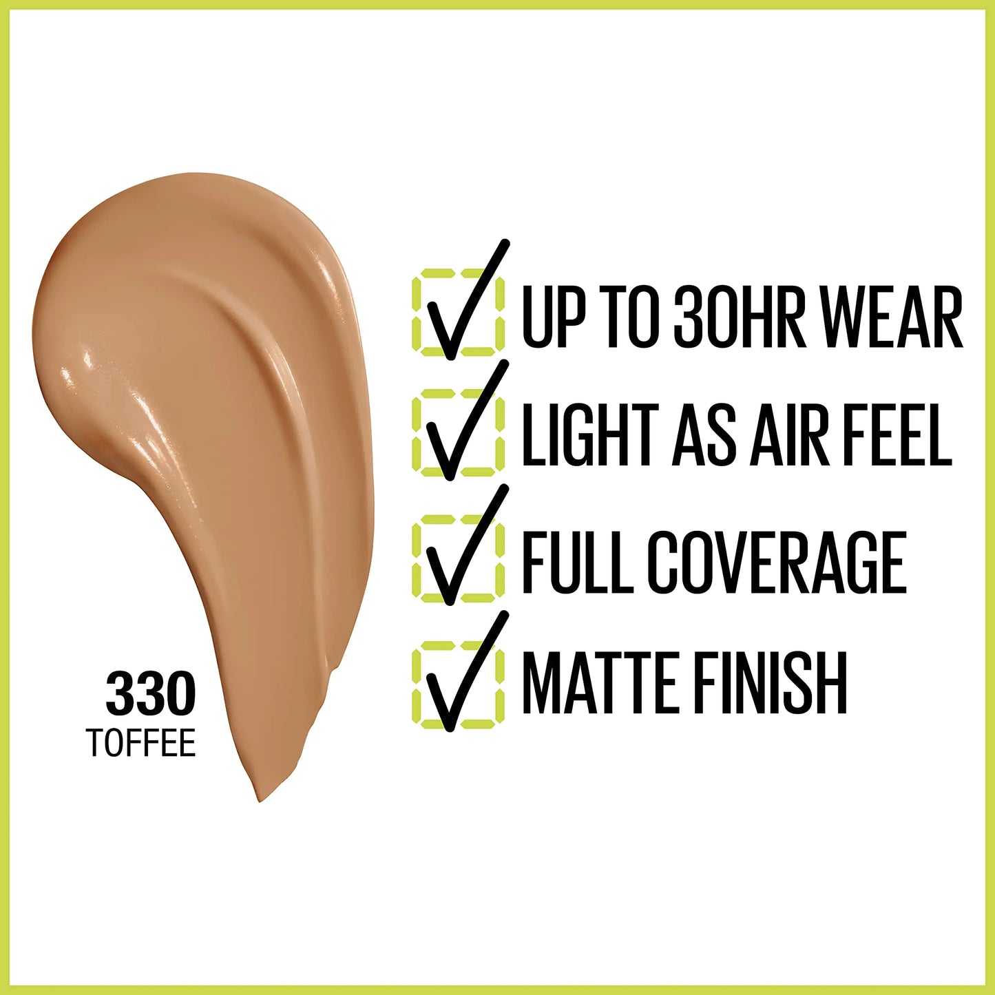 Maybelline Super Stay Full Coverage Liquid Foundation Active Wear Makeup, Up to 30Hr Wear, Transfer, Sweat & Water Resistant, Matte Finish, Toffee, 1 Count 330 TOFFEE 1 Fl Oz (Pack of 1)