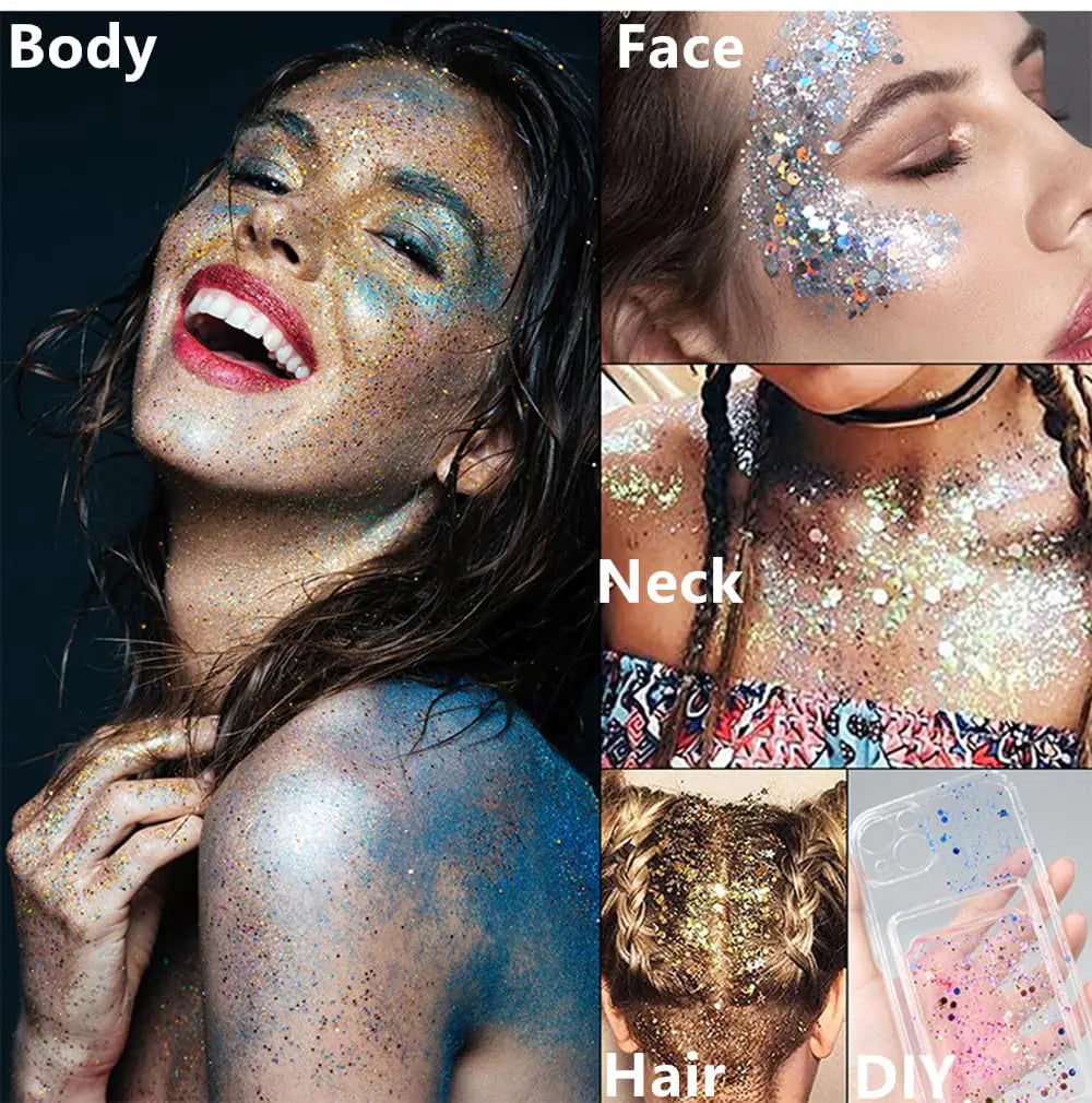 Go Ho Blue Face Body Glitter,Singer Concerts Blue Face Paint Glitter Makeup,Holographic Chunky Sequins Glitters for Eye Lip Hair Nails,Festival Glitter Rave Accessories,01 Blue Glitter 52g 001 Blue Body Glitter