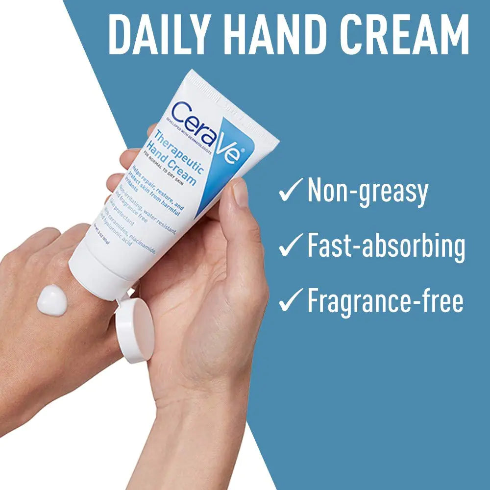 CeraVe Therapeutic Hand Cream for Dry Cracked Hands With Hyaluronic Acid and Niacinamide | Fragrance Free 3 Ounce 3 Ounce (Pack of 1)